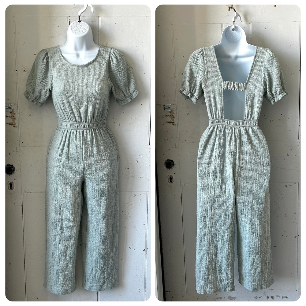Zara Girls Textured Jumpsuit with Puff Sleeves